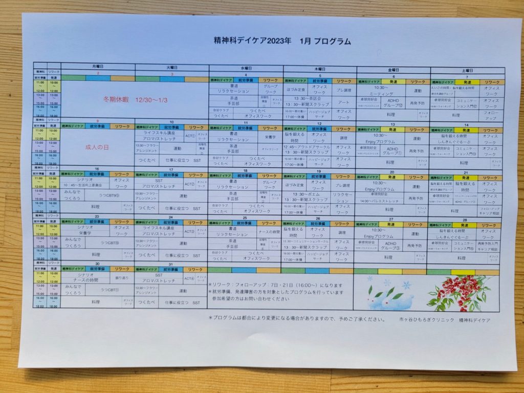 1月のプログラムアップしました